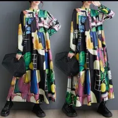 大きいサイズレディース　おしゃれロングワンピース　Aライン春夏秋