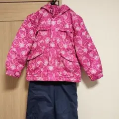 スキーウェア 上下セット 子供用 ピンク 雪柄 130サイズのサムネイル