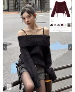 新品 GRL レースアップオフショルラメシャギーニットトップス