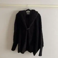 黒 フリース フード付きポンチョ