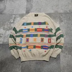 古着 リネンブレンド デザインニット ニット セーター コットンアクリル