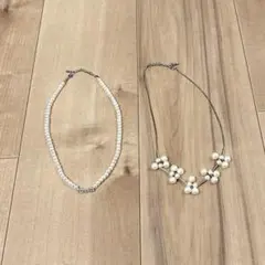 コットンパール風ネックレス&パール調ネックレス 2本セット