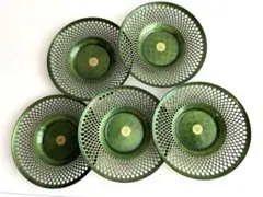 菊の御紋入七宝茶托5枚 元禄文市松 透かし柄 皇居叙勲記念