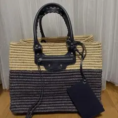 新品！BALENCIAGA Panier XS ラフィアかごバッグ ブルー - メルカリ