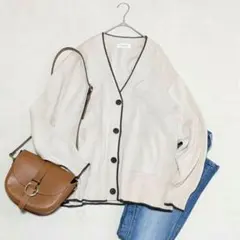 ミラオーウェン MilaOwen ライン入りニットカーディガン オーバーサイズ