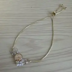 ゴールドメッキ ビーズ装飾ブレスレット ピンク系