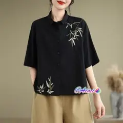 全4色 刺繍 シャツ ブラウス ゆったり 夏服コーデ おしゃれ 大きいサイズ