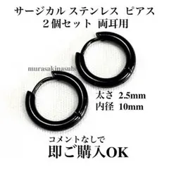 フープ ピアス　内径10mm　ブラック　黒　2.5mm幅　両耳用　ステンレス