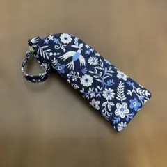 花柄ネイビー　メガネケース　布製