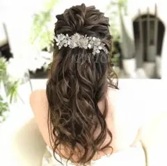 フラワー リーフ クリップ ヘッドドレス★シルバー★ウェディング ボンネ 髪飾り