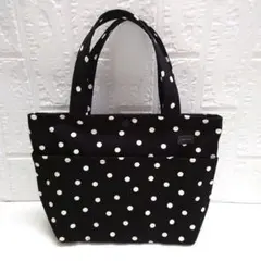 ハンドメイド　ポケットいっぱいトートバッグ　帆布　ブラック③（持ち手短め）