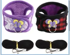 小動物用ハーネス・リードセット 紫・黒2点