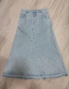 VIS デニムスカート ロング Aライン 刺繍 フリンジ セットアップ可 春夏