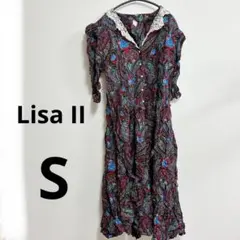 【S】Lisa II 花柄レース襟ロングワンピース ワインレッド　海外古着