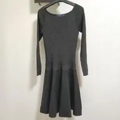 【美品】ポロラルフローレン、リブニットフレアワンピース、チャコールグレー