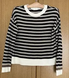 【GU】ボーダー柄クルーネックセーター ニット ホワイト×ブラック Sサイズ