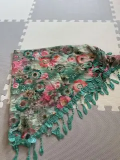 花柄シフォンストール レース付き　ベリーダンスヒップスカーフ