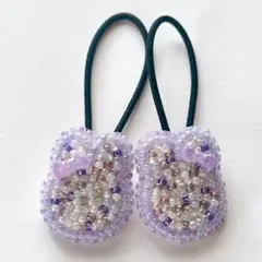 [ハンドメイド]ビーズ刺繍ヘアゴム♡うさぎちゃん ラベンダー 2つセット