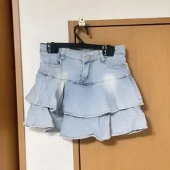 デニム ライトブルー ダブルフリルミニスカート Sサイズ レディース