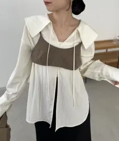 CAPRICIEUX LE'MAGE ビスチェ付BIG襟シャツのサムネイル