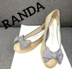 RANDAリボン付きフラットシューズベージュストライプ（Sサイズ