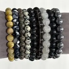 まとめ売り 9本 天然石ビーズ 黒系