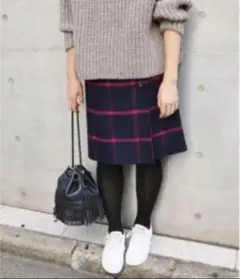 イエナIENAチェック柄38サイズWフェイスミッドカーフリバーシブルスカート