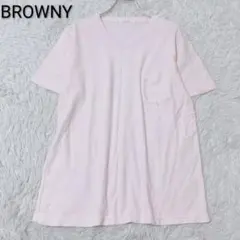 ブラウニー　Tシャツ　半袖　Vネック　胸ポケット　カジュアル　無地　ピンクのサムネイル