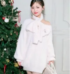 OLIVE des OLIVE マフラー付きニットワンピ ピンク