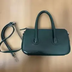 2way ミニボストン ショルダーバッグ レザー調　ダークグリーン　spiga