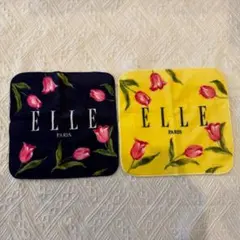 未使用☆ELLE 2枚セット タオルハンカチ ネイビー、イエロー、花柄のサムネイル