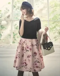 Rirandture ワントーンフラワードッキングワンピース