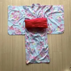 マザウェイズ 子供用浴衣 110㎝ 花＊蝶々柄 水色