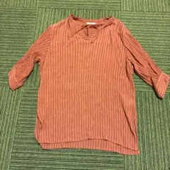 BEAMS オレンジストライプ五分袖シャツ