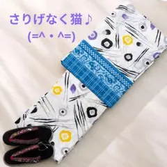 速乾大人の浴衣黒白猫柄トランプ柄単衣洗える着物夏着物小紋しろねこ柄