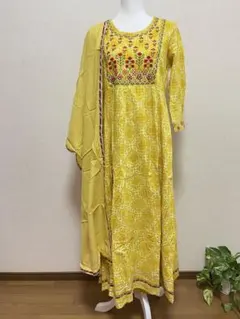 アナールカリクルタセット イエロー コットン刺繍入り M〜L相当D-UMIO