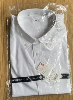 ファインクロスストレッチスリムフィット ドビーシャツ（長袖）ホワイトシャツ L