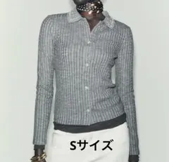 ZARA ザラ　ジュエルネック クロップドニットジャケット　グレーマール　S