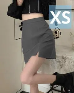 SHEIN ダークグレー スリットヘム タイトスカート 韓国カジュアル