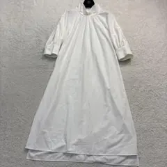 オフスタイル　パールボタンワンピース　ネックギャザー　ハイネック