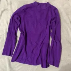 リブ編み 紫色 長袖ニット