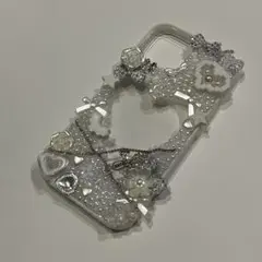 iPhone15/14/13ケース ホワイト 埋めつくし 量産 y2k デコ電