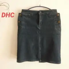 裏起毛 ダークデニム タイトスカート 前ボタン ポケット付き 伸縮性あり