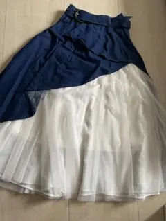デニム シフォン レイヤードスカート F