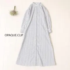 ♢【美品】オペークドットクリップ ストライプ柄ロングシャツワンピース