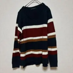 イング Vネック 長袖セーター ストライプ 総柄 黒 白 茶 おしゃれ