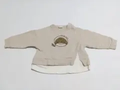 90 クロワッサンがかわいい 長袖 トレーナー ベージュ 重ね着風