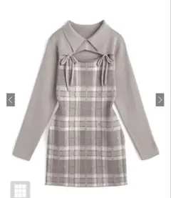 grl チェック柄フロントオープンリボンニットミニワンピース [ru1373]