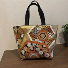 ハンドメイド　リメイク　帯　刺繍デザイン トートバッグ 中型