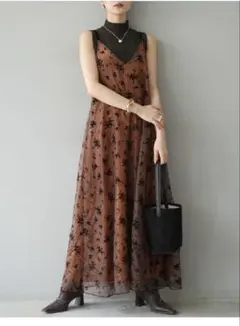 lumier フロッキーチュールレイヤードベロアキャミワンピース　未使用